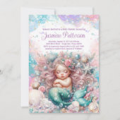 Elegante Sweet Sleeping Mermaid Baby Dusche Einladung (Vorderseite)