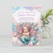 Elegante Sweet Sleeping Mermaid Baby Dusche Einladung (Stehend Vorderseite)