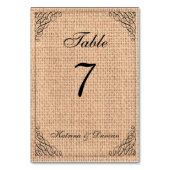 Elegante Swirl Burlap Personalisierte Tischkarte Tischnummer (Rückseite)