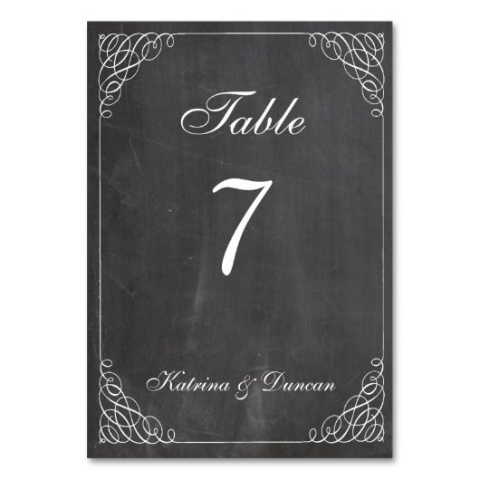 Elegante Swirl Chalkboard Personalisierte Tafelkar Tischnummer (Vorderseite)
