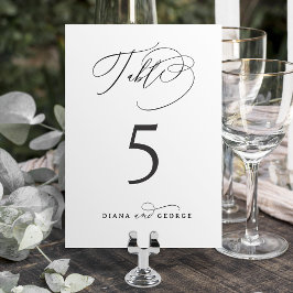 Elegante Swirl-Schrift einfache Hochzeit Tischnummer