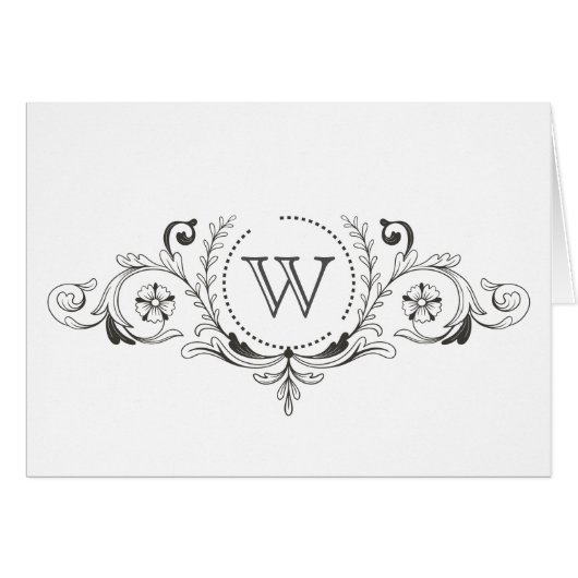 Elegante Swirl Schwarz-Weiß-Monogramm-Note-Karte (Vorderseite (Horizontal))