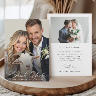 Elegante Swirly-Kalligrafie-Hochzeit 2 Foto Dankeskarte