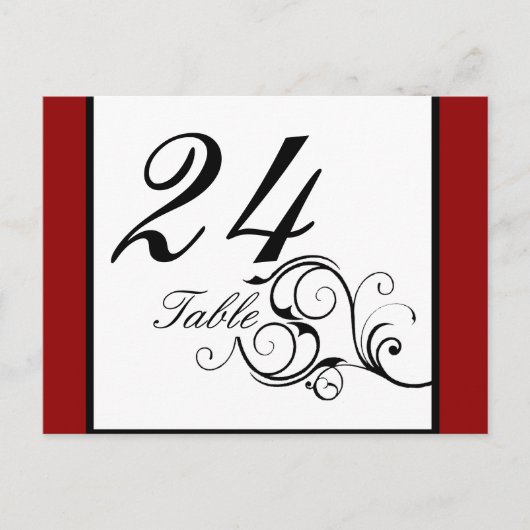 Elegante Swirt Rote Tischnummer Postkarte (Vorderseite)