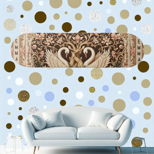 Elegante Symmetrie Schwan-Paar Art Deco Floralmoti Skateboard