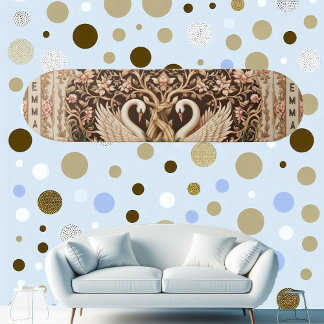 Elegante Symmetrie Schwan-Paar Art Deco Floralmoti Skateboard
