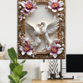 Elegante Szene der weißen Tauben Poster (Heimbüro)