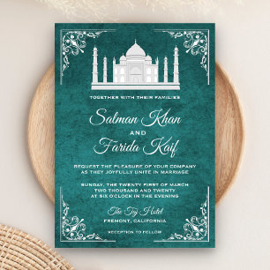Elegante Taj Mahal Teal Arabische Hochzeitseinladu Einladung