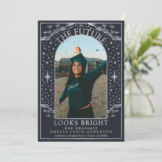 Elegante Tarot Abschluss Foto Announcement Card Einladung (Stehend Vorderseite)