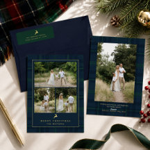 Elegante Tartan-Karo Gold-Rentier-Familienfoto