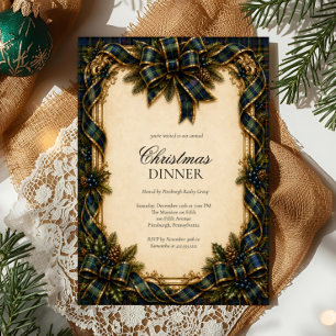 Elegante Tartan-Karo-Schleife Weihnachtsessen Einladung