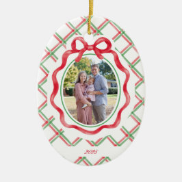 Elegante Tartan Weihnachts-Fotokarte Keramik Ornament