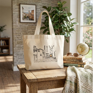 Elegante Tasche mit handgezeichneter Altstadt