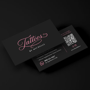 Elegante Tattoos Script Tattooist Pink Schwarz Visitenkarte