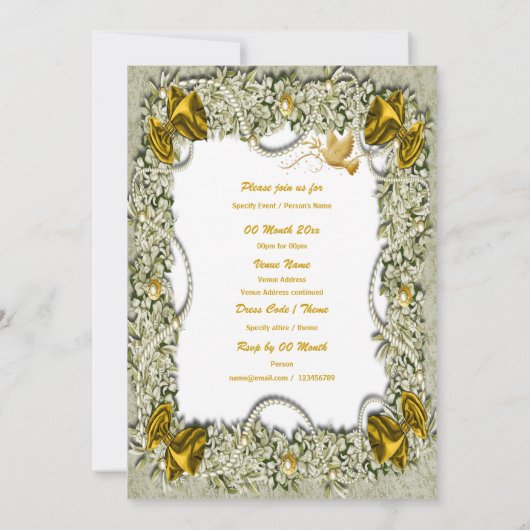 Elegante Taube Friedensgold Weihnachten Einladung (Rückseite)