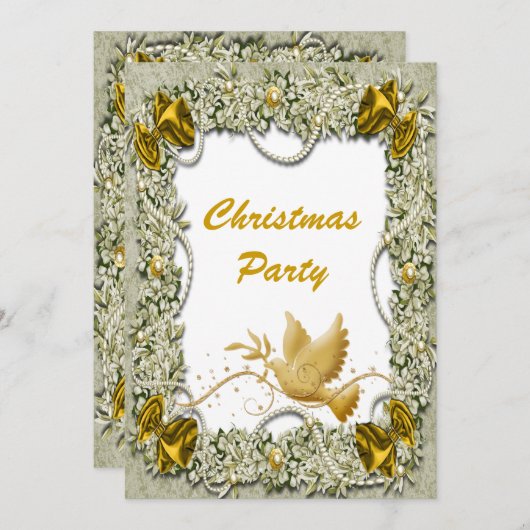 Elegante Taube Friedensgold Weihnachten Einladung (Vorne/Hinten)