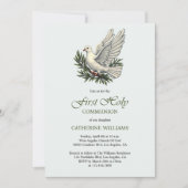 Elegante Taube und Olivenzweig Erste Heilige Kommu Einladung (Vorderseite)