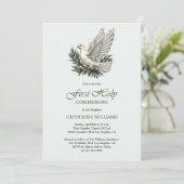 Elegante Taube und Olivenzweig Erste Heilige Kommu Einladung (Stehend Vorderseite)
