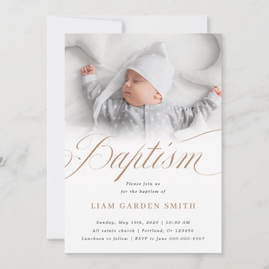 Elegante Taufbecken-Scallops zur Taufe I Einladung (Vorderseite)