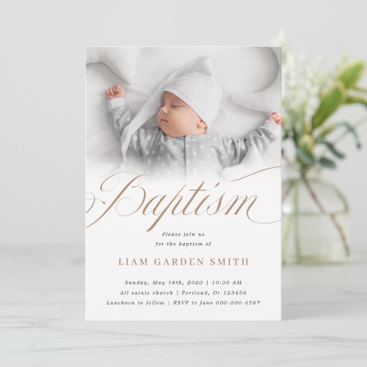 Elegante Taufbecken-Scallops zur Taufe I Einladung (Stehend Vorderseite)