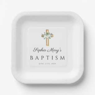 Elegante Taufe aus religiösem Kreuz Pappteller