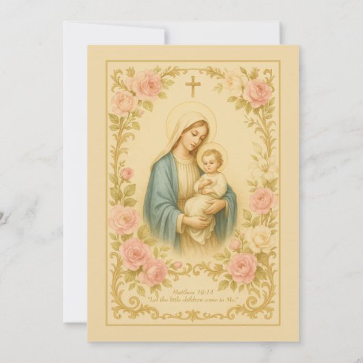 Elegante Taufe Blumenmutter Mary Traditionelle Einladung (Rückseite)