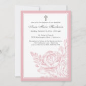 Elegante Taufe Blush Pink Line Gezeichnet Bloral Einladung (Vorderseite)