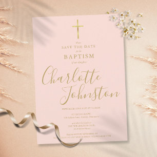 Elegante Taufe Christening Gold Schrift Blush Rosa Save The Date