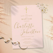 Elegante Taufe Christening Gold Script Blush Pink Save The Date