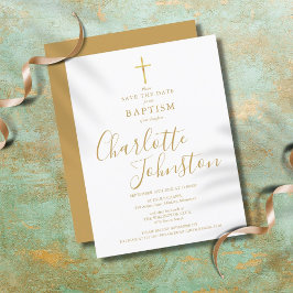 Elegante Taufe Christening Gold Signature Script Ankündigungspostkarte
