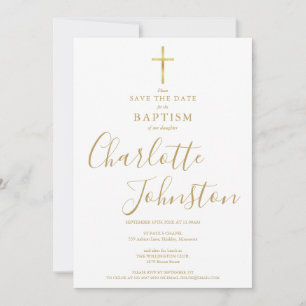Elegante Taufe Christening Goldene Unterschrift Save The Date