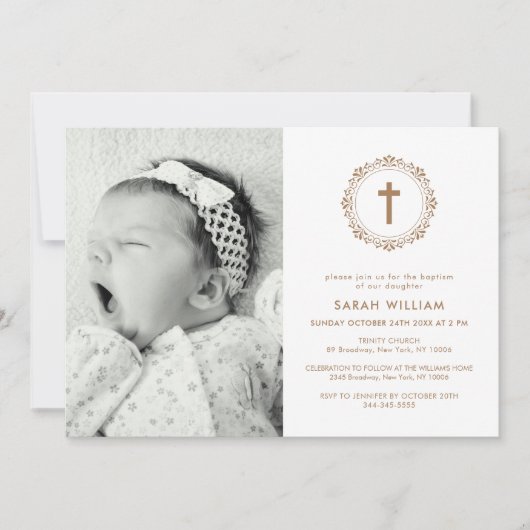 Elegante Taufe des klassischen Fotos Einladung (Vorderseite)