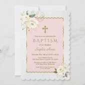 Elegante Taufe des Weißen Goldenen Blütenkreuzers Einladung (Vorderseite)