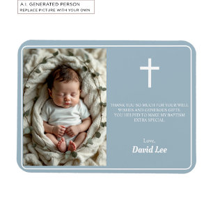 Elegante Taufe Dusty Blue Danke Foto Magnet