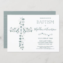 Elegante Taufe-Einladung - Blumenkreuz