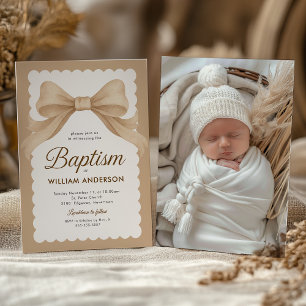 Elegante Taufe Einladung mit Beige Bow und Cros