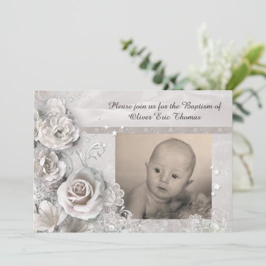 Elegante Taufe Einladung mit Foto (Stehend Vorderseite)