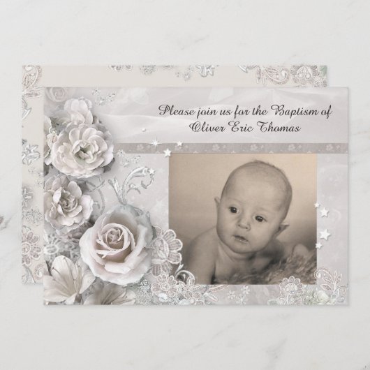 Elegante Taufe Einladung mit Foto (Vorne/Hinten)