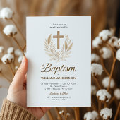 Elegante Taufe Einladung mit Gold Cross und Oli