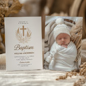 Elegante Taufe Einladung mit Gold Cross und Oli