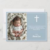 Elegante Taufe Foto Collage Dusty Blue Dankeskarte (Vorderseite)