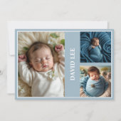 Elegante Taufe Foto Collage Dusty Blue Dankeskarte (Rückseite)