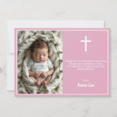 Elegante Taufe Foto Collage Dusty Pink Dankeskarte (Vorderseite)