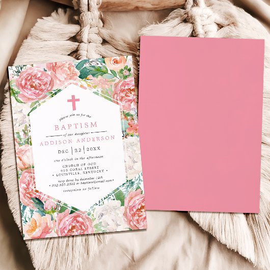 Elegante Taufe für rosa Péony Floral Design Einladung