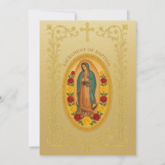 Elegante Taufe Guadalupe-Rose Einladung (Rückseite)