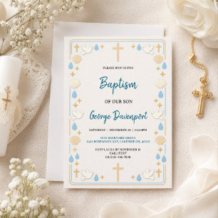 Elegante Taufe   Religiöse Kindertaufefeier Einladung
