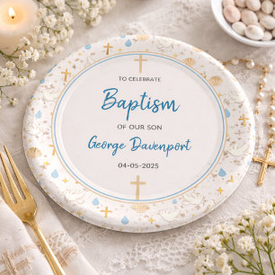 Elegante Taufe Religiöse Kindertaufefeier Pappteller