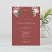 Elegante Taufe Rosa Roter BlütenJesus Einladung (Stehend Vorderseite)