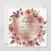 Elegante Taufe Rose Gold Floral Einladung (Vorderseite)