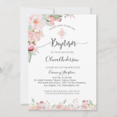 Elegante Taufe Rose Gold, Minzflorale Einladung (Vorderseite)